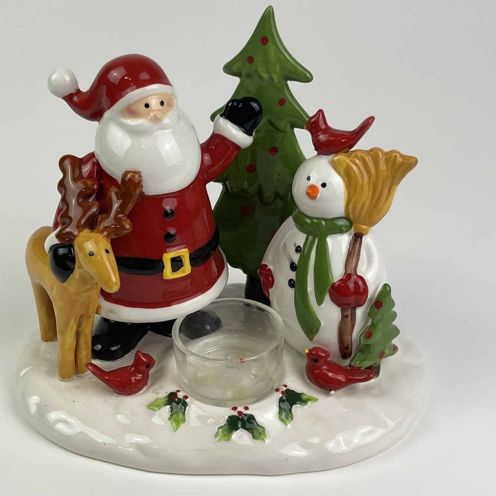 Santa,Snowman‎ & Reindeer 7" Ceramic Tealight Candle Holder Decor